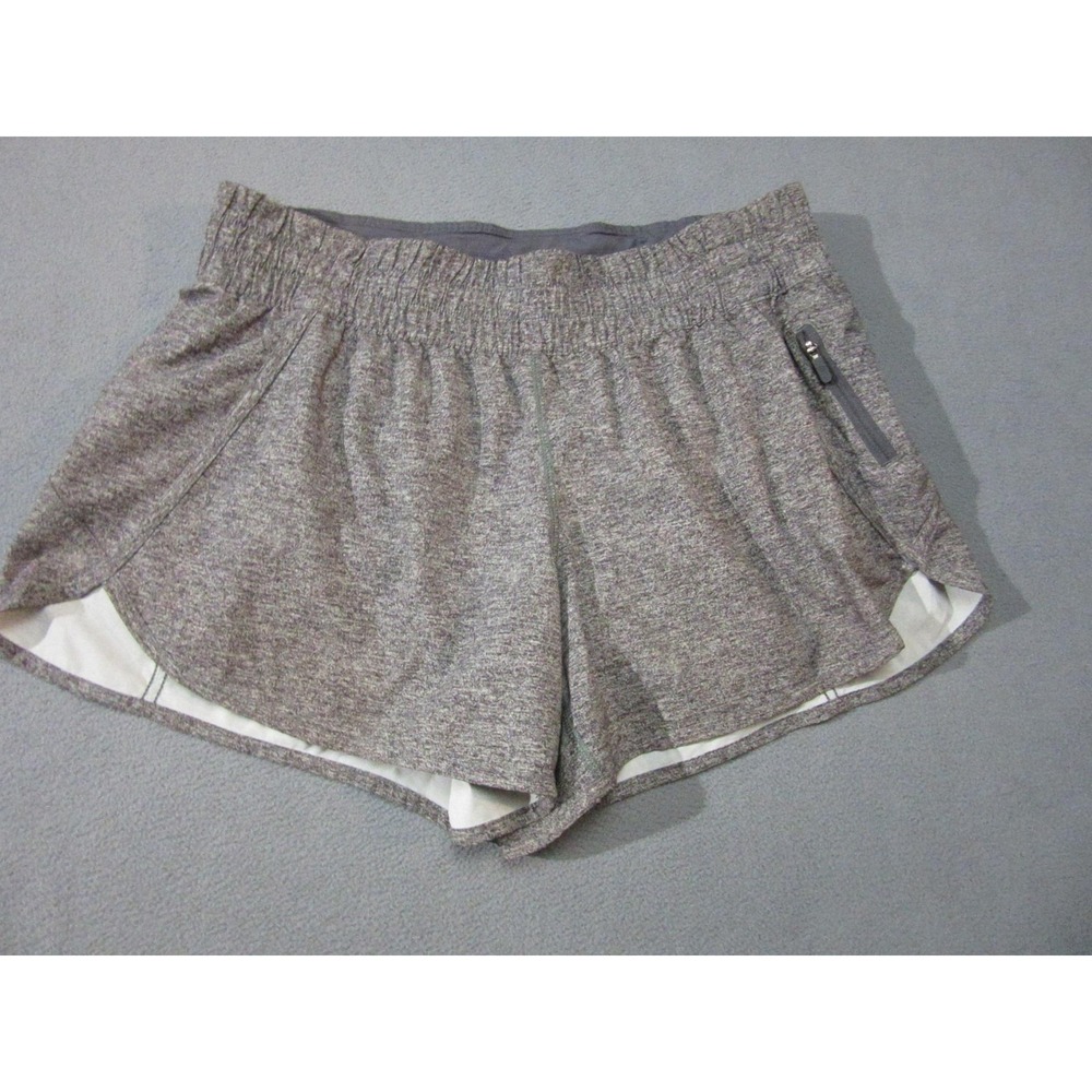 Lululemon Shorts Womens 12 Gray Heathered Lined Zip Pocket Running Athletic
